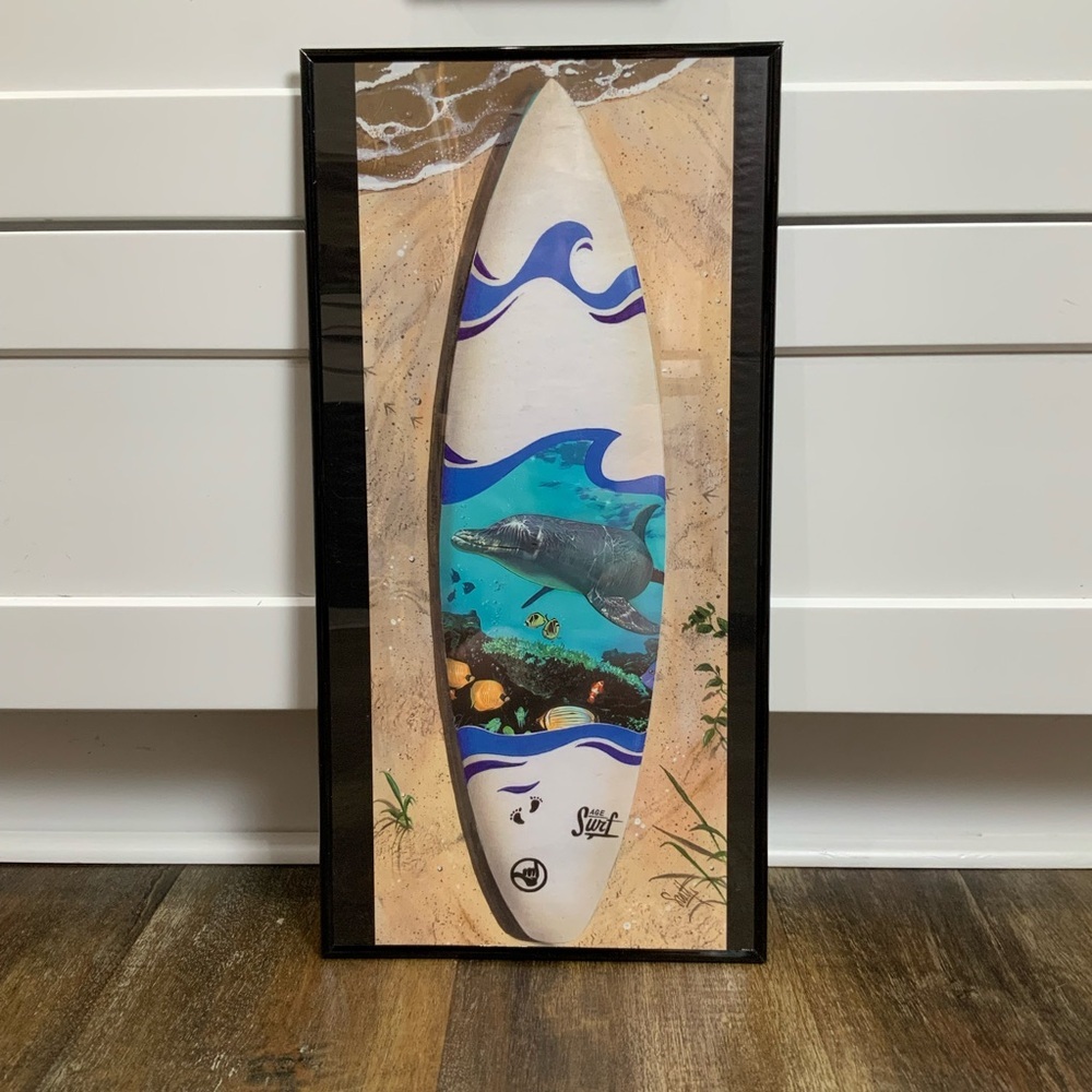 Dolphin Board Wall Art Black Frame 20” x 10”